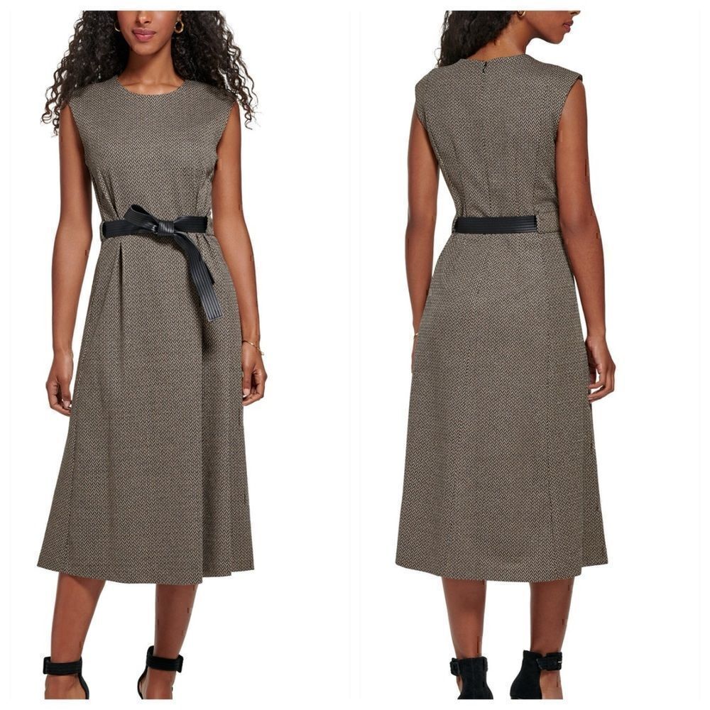 Calvin Klein Dress‎ Womens Size 6 tweed lurax Sheath Ponte midi belted sparkly